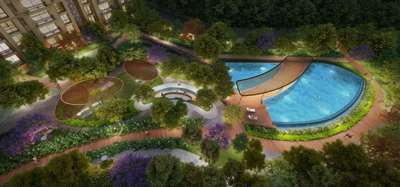 Landscaped podium with swimming pool, artist's impression